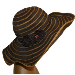 Peter Grimm True Character Wired Tan and Brown Wide Brimmed Hat with Flower‎